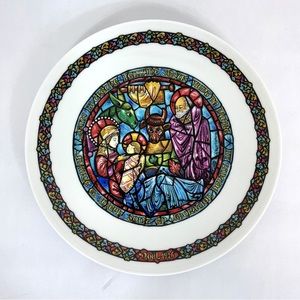 Vintage D’Arceau Limoges Noel Vitrail Christmas Plate Dans La Crèche #2
